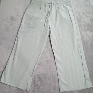 Sage‎ Green Wide Leg Crop Pants Drawstring Waist Casual Comfy Medium